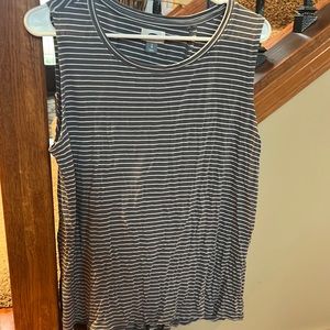 Size large, gray and white striped open back tank top from Old Navy